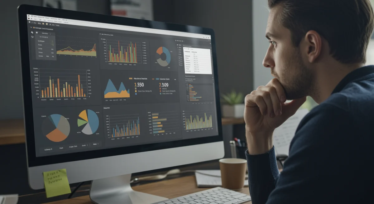 Pessoa analisando gráficos de taxas de juros e comparativos de financiamento de veículos em um computador.