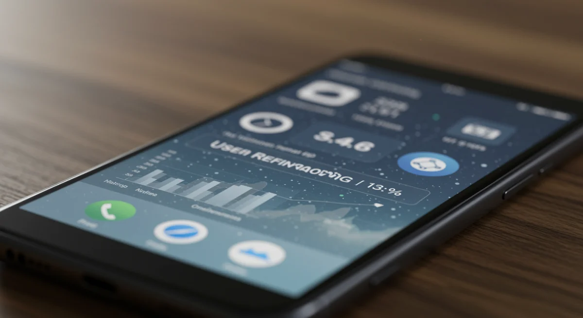 Tela de smartphone com aplicativo financeiro exibindo taxas de juros e termos de refinanciamento de carro.
