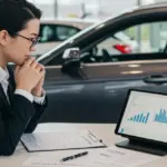 Financiamento de veículos para autônomos: evite 5 erros cruciais Autônomo analisando documentos financeiros e um carro zero, pensando no financiamento do veículo.