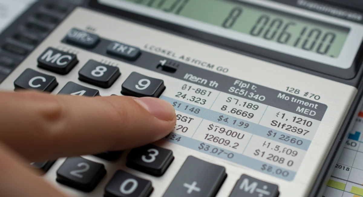 Calculadora financeira exibindo taxas de juros e parcelas de financiamento automotivo.