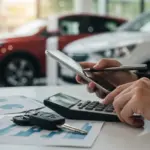 Financiar ou Comprar à Vista? Guia para seu Bolso e Planejamento Pessoa calculando opções de compra de veículo, simbolizando decisão financeira entre financiar ou comprar à vista.