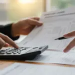 Como a Taxa Selic Afeta Juros de Financiamento de Veículos em 2025? Cálculo de parcelas de financiamento de veículo com calculadora e documentos financeiros, ilustrando a análise de custos.