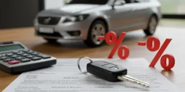 Chave de carro novo, calculadora e documentos financeiros sobre negociação de juros