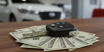 Chave de carro sobre pilhas de dinheiro, simbolizando taxas escondidas no financiamento de veículos.