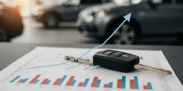 Chave de carro sobre gráfico financeiro, simbolizando a influência da Selic no financiamento automotivo.