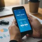 Pontuação de Crédito e Financiamento Automotivo 2025: O Impacto nas Taxas Pessoa consultando sua pontuação de crédito em um aplicativo, planejando um financiamento automotivo.