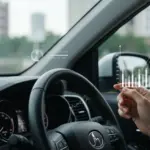 Depreciação de Veículos: Calcule e Evite Perdas na Revenda Pessoa analisando gráficos financeiros e o painel de um carro, simbolizando o impacto da depreciação do veículo no planejamento financeiro.