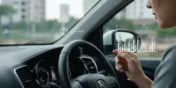 Pessoa analisando gráficos financeiros e o painel de um carro, simbolizando o impacto da depreciação do veículo no planejamento financeiro.