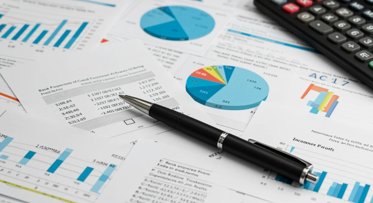 Documentos financeiros organizados sobre uma mesa, simbolizando a preparação para um financiamento automotivo.