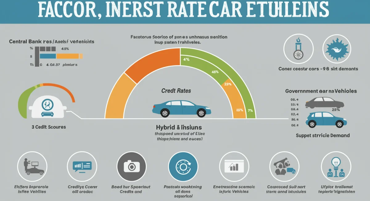 Infográfico detalhando os fatores que influenciam as taxas de juros para financiamento de veículos elétricos e híbridos.