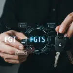 FGTS para Carro Usado em 2025: Reduza Parcelas Já! Pessoa segurando a chave de um carro usado, com representação digital de fundos FGTS e calendário de 2025 ao fundo, simbolizando planejamento financeiro e aquisição de veículo.