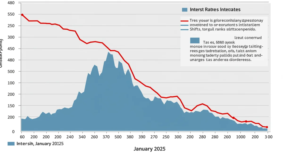 Gráfico detalhado mostrando tendência de queda nas taxas de juros, com destaque para o período até janeiro de 2025, ilustrando o cenário econômico.