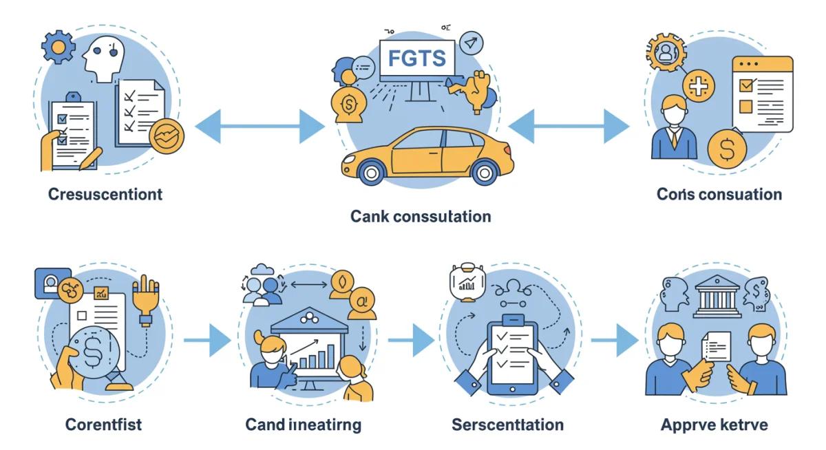 Infográfico detalhando o passo a passo para usar o FGTS no financiamento de veículos.