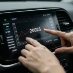 Financiamento Automotivo 72 Meses em 2025: O Que Esperar? Painel de carro com tela digital exibindo planos de financiamento e o ano 2025, simbolizando prazos estendidos de crédito automotivo.