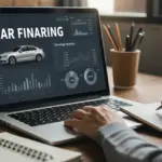 Simulador de Financiamento Automotivo: Planeje e Evite Surpresas em 2025 Pessoa utilizando um simulador de financiamento automotivo em um laptop, com gráficos e dados financeiros visíveis, planejando a compra de um carro para 2025.