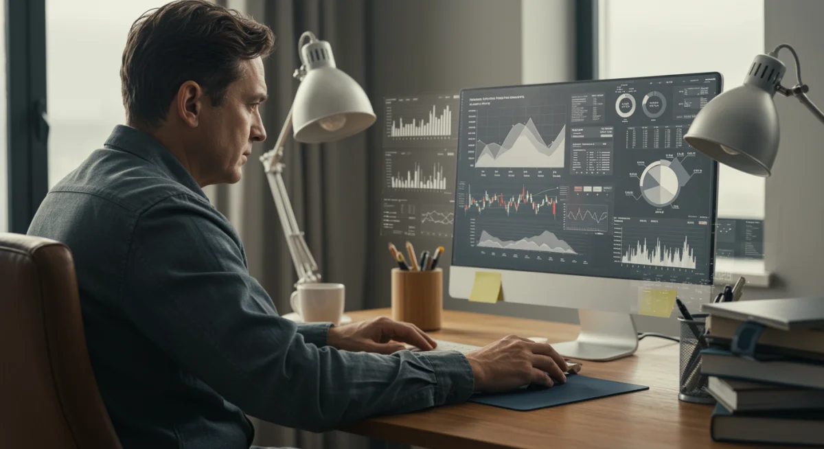 Pessoa analisando dados financeiros para financiamento de veículos.