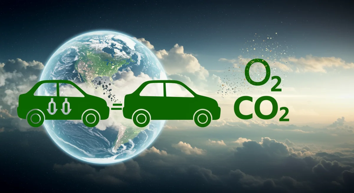 Carro verde com menos emissões de CO2, simbolizando o impacto positivo da carona solidária na redução da pegada de carbono.